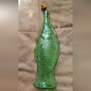 1960's Vintage Italian Green Glass Fish Wine Bottle